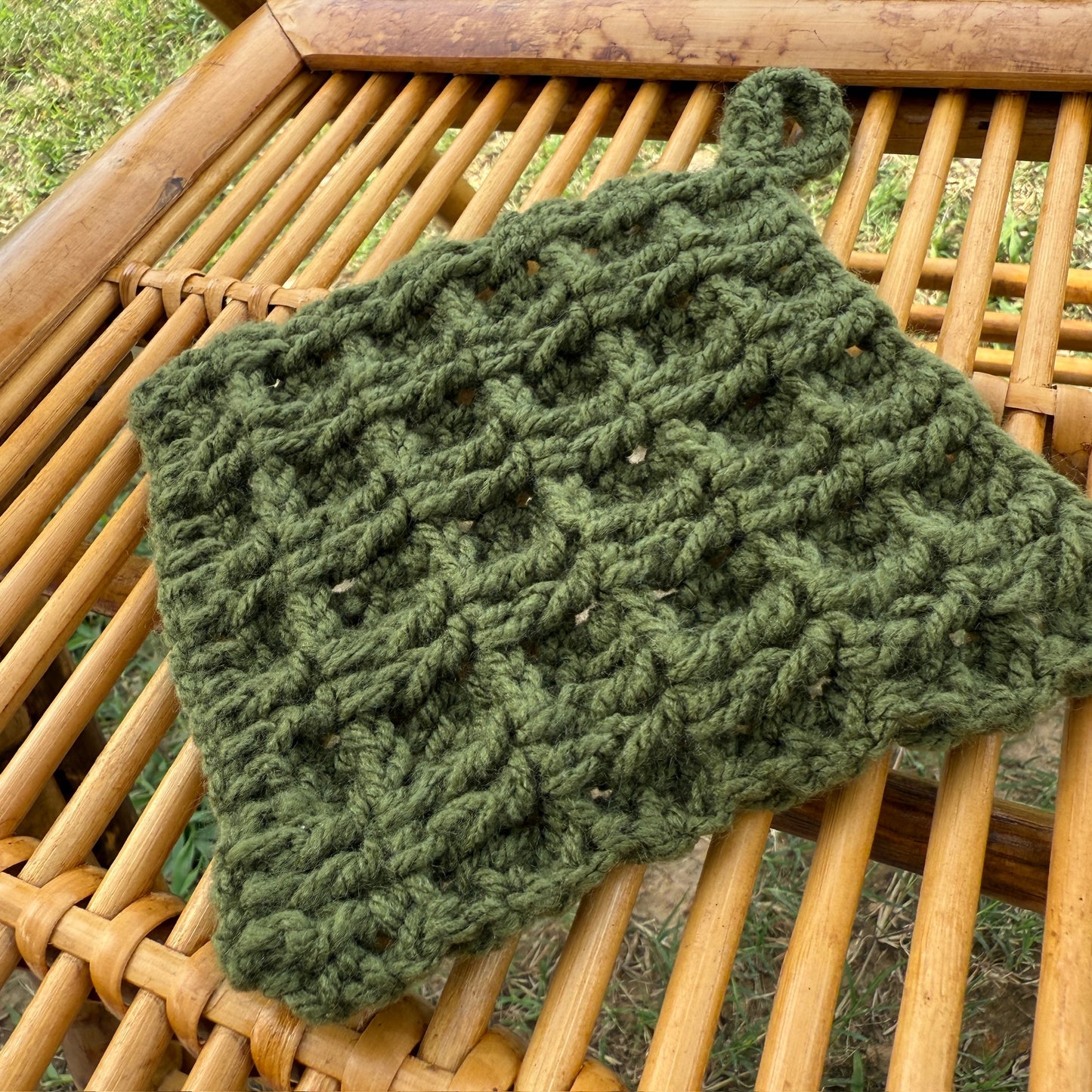 Handmade Waffle Stitch Exfoliating Washcloth with Hanging Loop