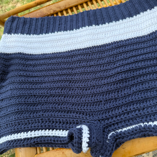 Handmade High-Waisted Crochet Cotton Shorts in Underwave