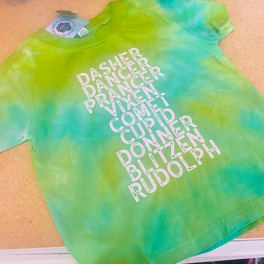 Green Reindeer Tye Dye Tee - Kid